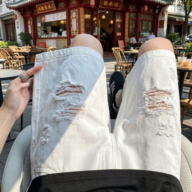 Shorts Denim Frayed - Мужские эластичные джинсовые шорты с завязками