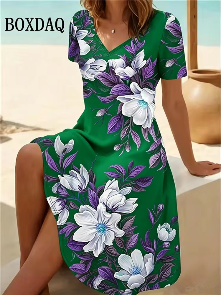 Romper Floral Print - Женское платье больших размеров 6XL, летнее