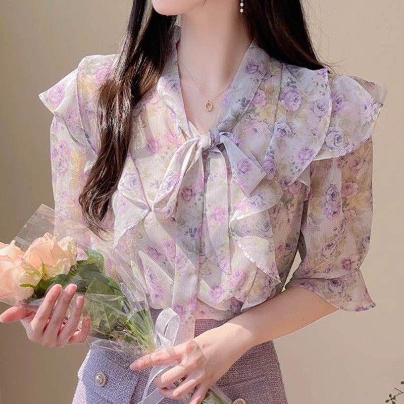 Шифоновая женская блузка с цве – обзор и цена Romper Floral Print