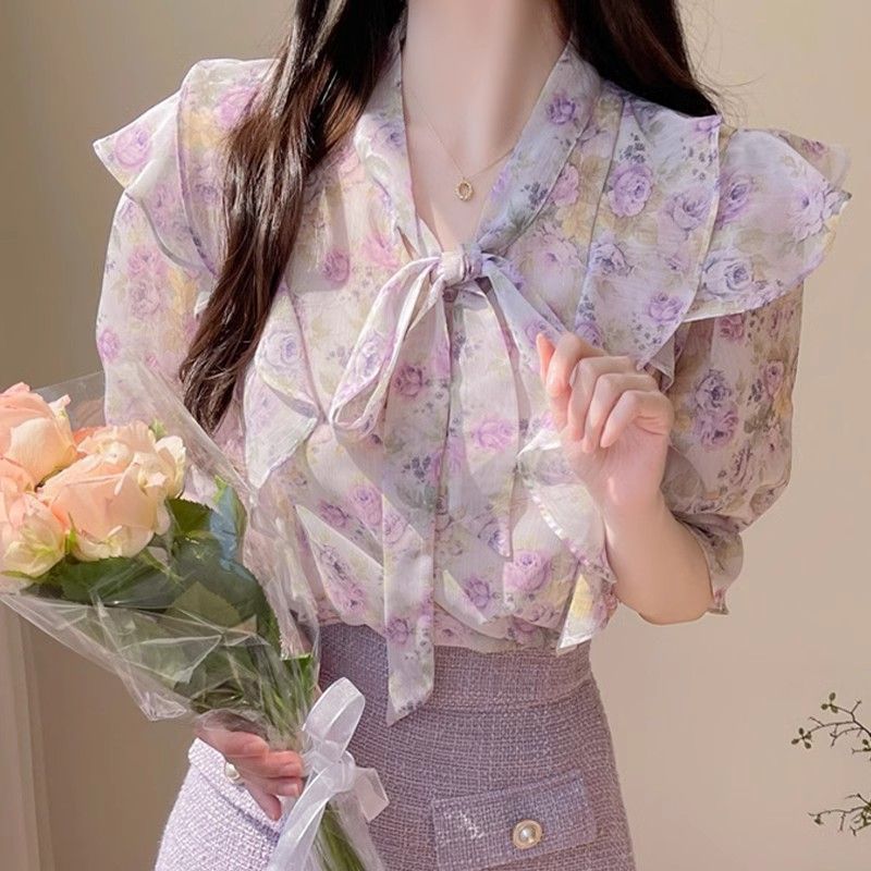 Шифоновая женская блузка с цве – обзор и цена Romper Floral Print